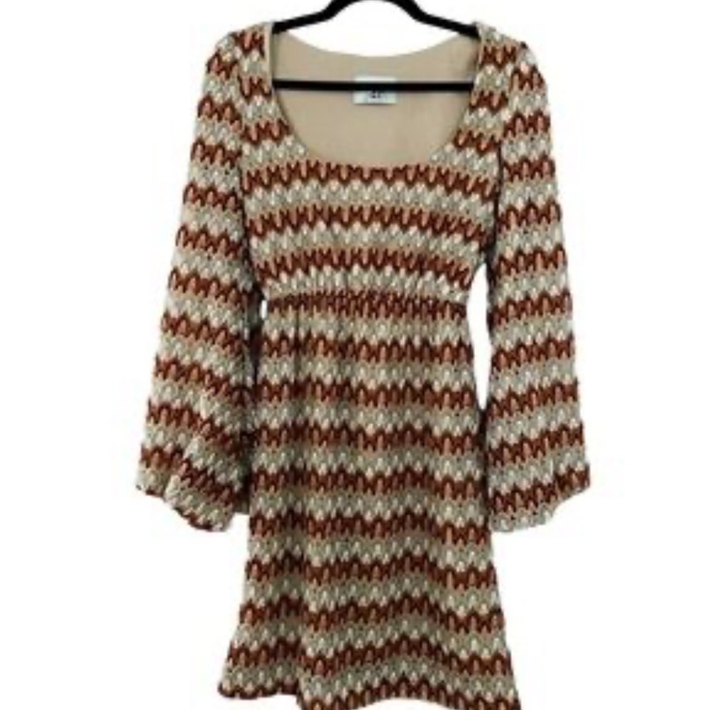 Judith March Chevron Dress - Brown and Cream